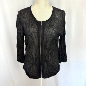 Chico's Zip-up Cardigan Black Lightweight Crinkle Texture Women's S or 1